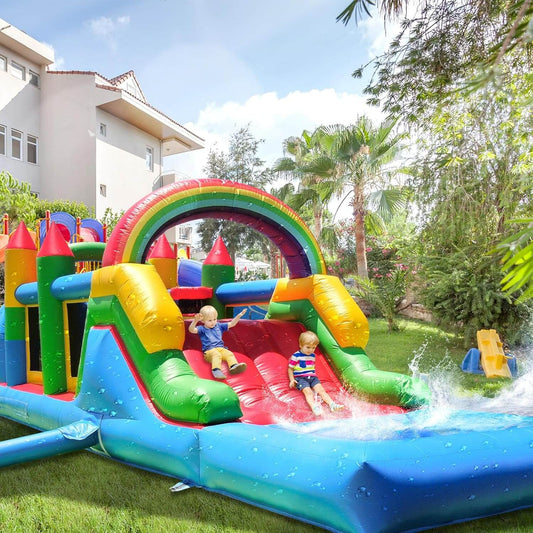 25' Bounce Obstacle Course Inflatable Water Obstacle Course with Slide Wet Dry Pool Interactive Games